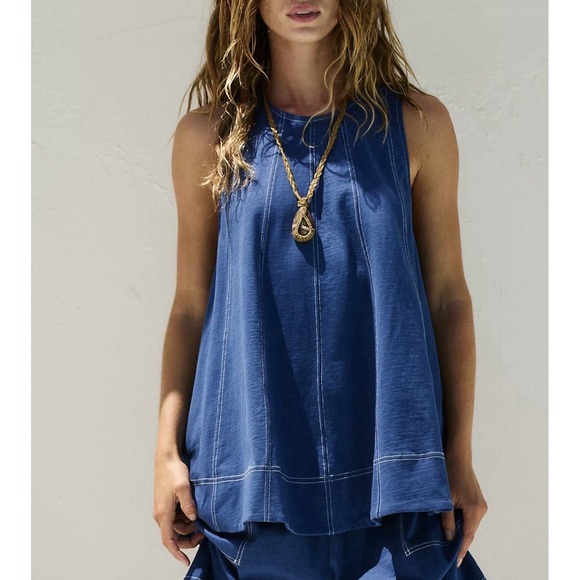 Free People Tops - FP Beach Free People Strada Blue Baby Doll Tank Top Resort